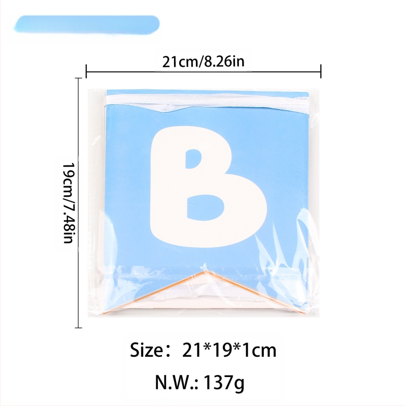 Gimtadienio raidžių vimpelis, popierinė vimpelė, pirmosios gimtadienio dekoracijos; be stiebo; pakuotė Opp maišelis; logotipo spausdinimas įmanomas