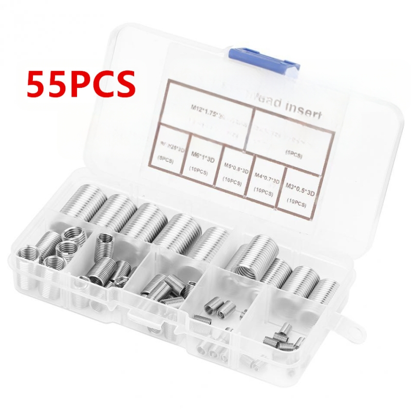 55 бр. в кутия: M3–M12 резбовани втулки DIN6901, 304 неръждаема стомана, THKS