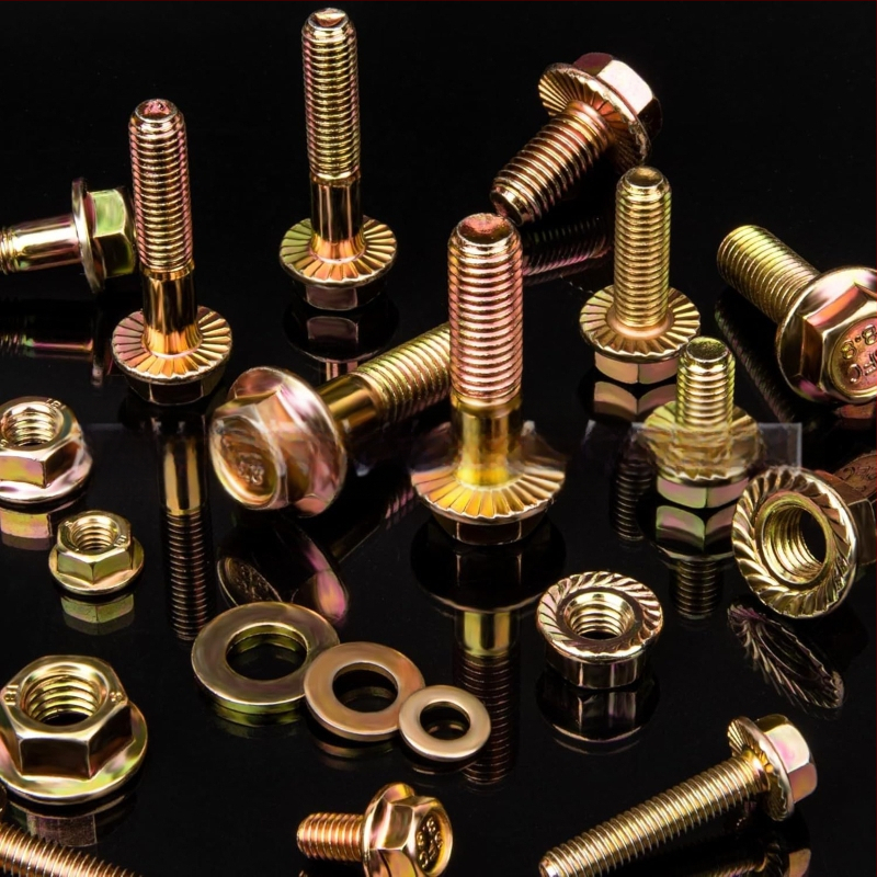 Комплект болтове и гайки с външна шестогранна глава и фланц, 521 бр., въглеродна стомана, клас A, GB/T 5789