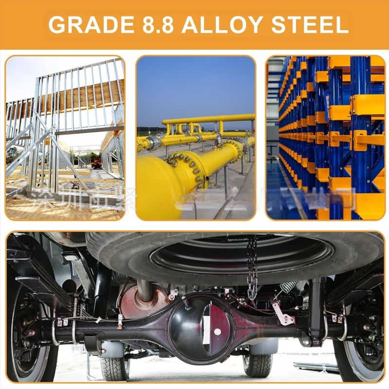 Комплект болтове и гайки с външна шестогранна глава и фланц, 521 бр., въглеродна стомана, клас A, GB/T 5789