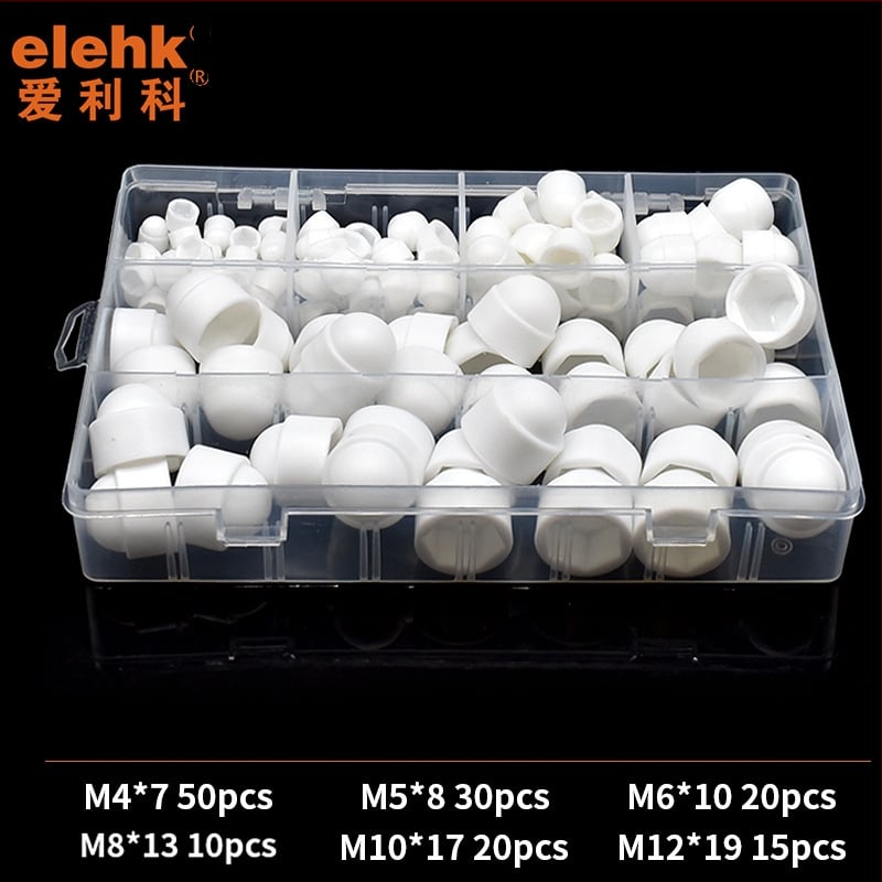 Plastikiniai dulkių dangteliai šešiakampėms varžtams, rinkinys 145 vnt., mažoje dėžutėje