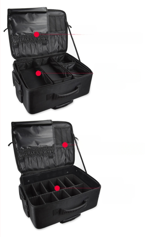 Geantă de machiaj pe roți, cu tijă de tragere, material Oxford, roți universale, închidere cu fermoar