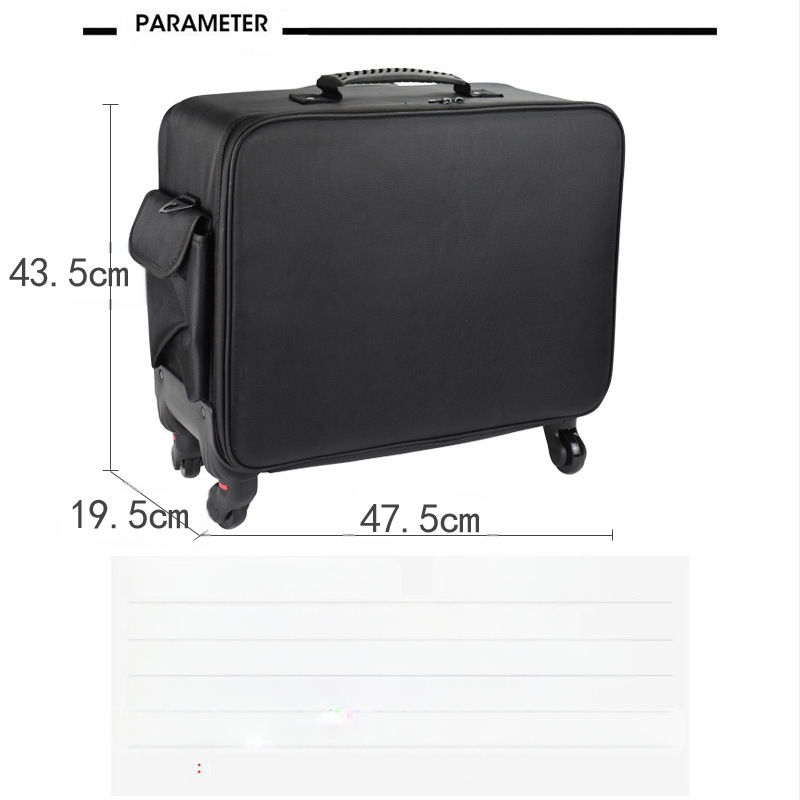 Geantă de machiaj pe roți, cu tijă de tragere, material Oxford, roți universale, închidere cu fermoar