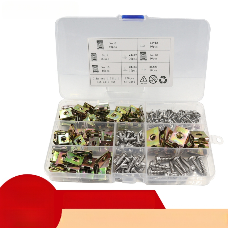 Комплект клип-гайки (тип карта и U-образни пружинни гайки) — Wofan, галванизирана стомана, GB6170-86, стандартна якост