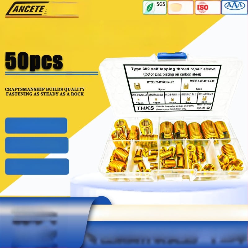 Vijčane čahure za samorezni 302 tip karbonskog čelika, set za popravak navoja, 50 kom., kombinirani paket