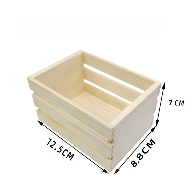 Μίνι ξύλινο κουτί για κούκλα-σπίτι — πεύκο, ορθογώνιο, λεία επιφάνεια, ξύλινο κουτί αποθήκευσης πιάτων για προβολή λαχανικών και φρούτων