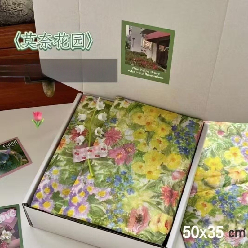 Хартия за маслена живопис – Инст стил Моне градина с флорална сцена, 10 листа, печатна резолюция 690×960, тегло 17 г, прозрачност 5, белина 3