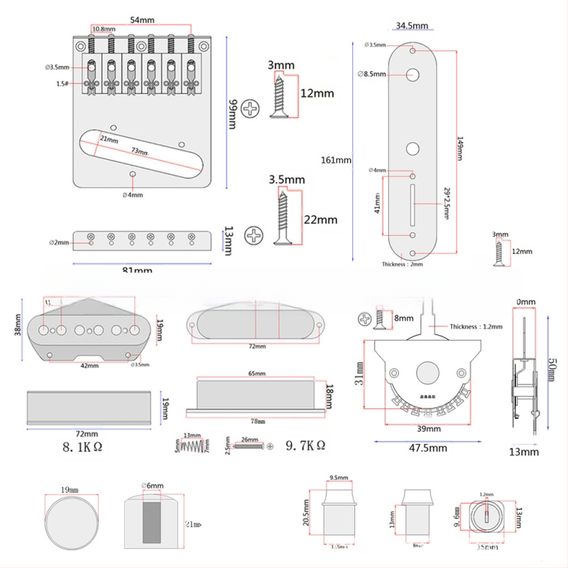 GMA14 Tilta pikaps komplekts rietumu stīgu instrumentiem – metāla-plastmas materiāls