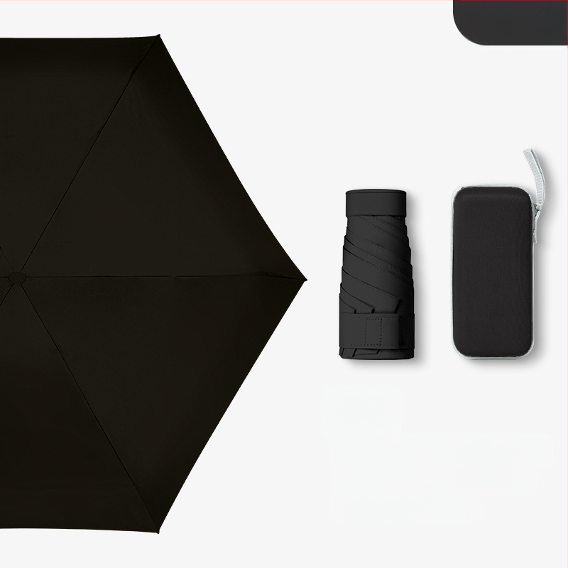 Kapsulinio tipo skėtis moterims, 6 rėmų, 210T audinys, UPF >40, rankinis atidarymas‑uždarymas, svoris 220 g