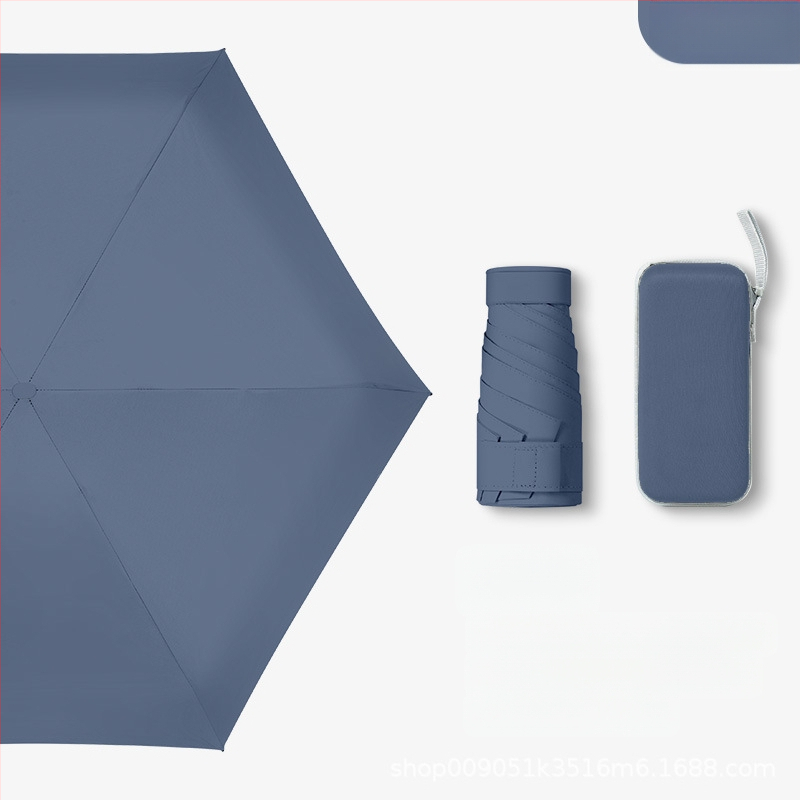 Kapsulinio tipo skėtis moterims, 6 rėmų, 210T audinys, UPF >40, rankinis atidarymas‑uždarymas, svoris 220 g