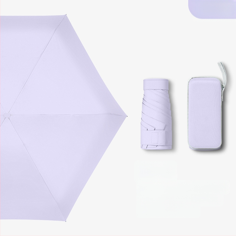 Kapsulinio tipo skėtis moterims, 6 rėmų, 210T audinys, UPF >40, rankinis atidarymas‑uždarymas, svoris 220 g