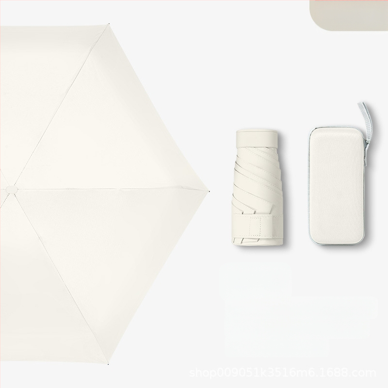 Kapsulinio tipo skėtis moterims, 6 rėmų, 210T audinys, UPF >40, rankinis atidarymas‑uždarymas, svoris 220 g