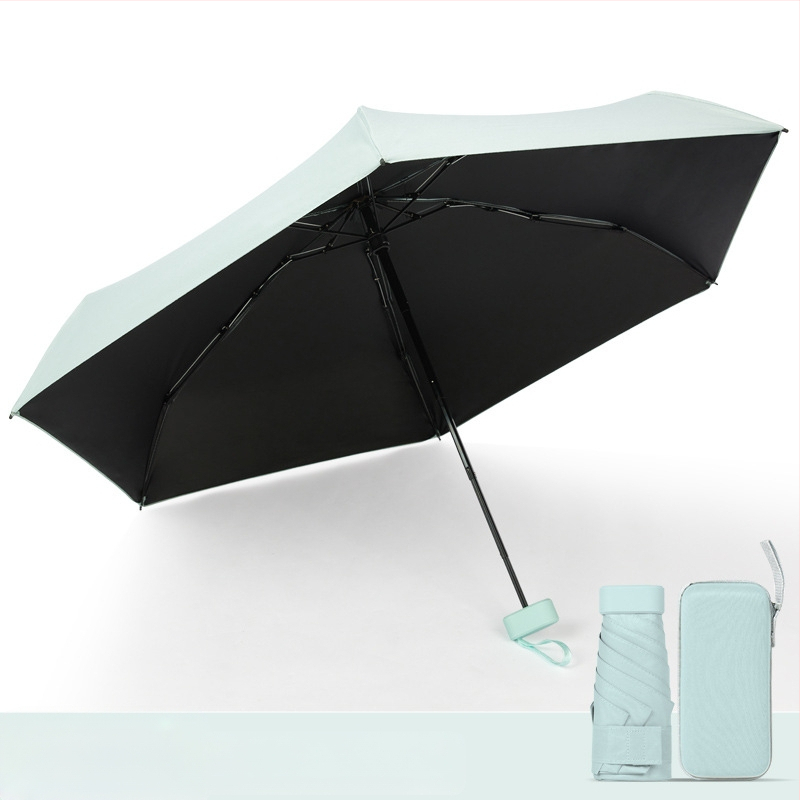 Kapsulinio tipo skėtis moterims, 6 rėmų, 210T audinys, UPF >40, rankinis atidarymas‑uždarymas, svoris 220 g