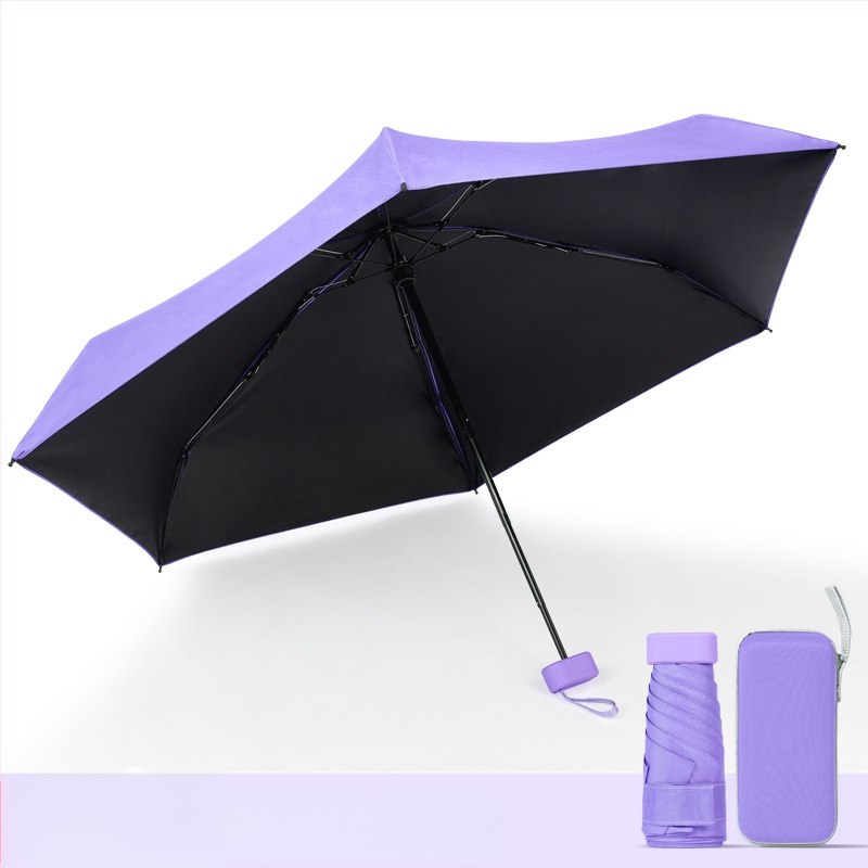 Kapsulinio tipo skėtis moterims, 6 rėmų, 210T audinys, UPF >40, rankinis atidarymas‑uždarymas, svoris 220 g