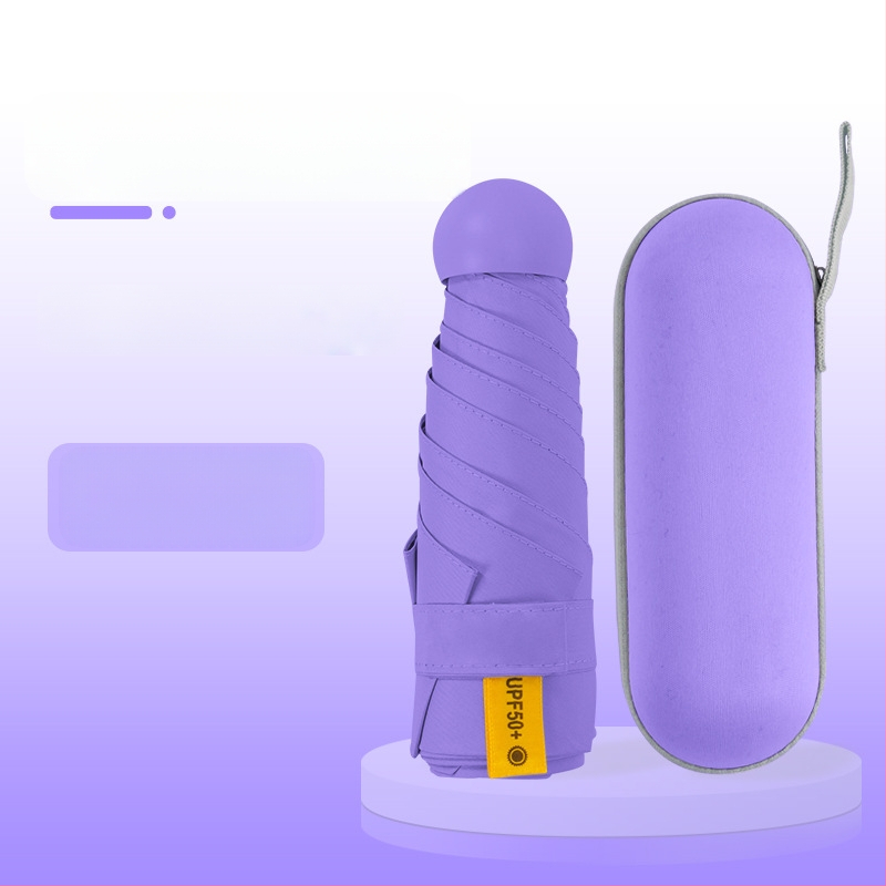 Kapsulinio tipo skėtis moterims, 6 rėmų, 210T audinys, UPF >40, rankinis atidarymas‑uždarymas, svoris 220 g