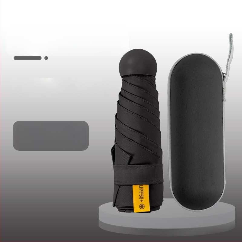 Kapsulinio tipo skėtis moterims, 6 rėmų, 210T audinys, UPF >40, rankinis atidarymas‑uždarymas, svoris 220 g