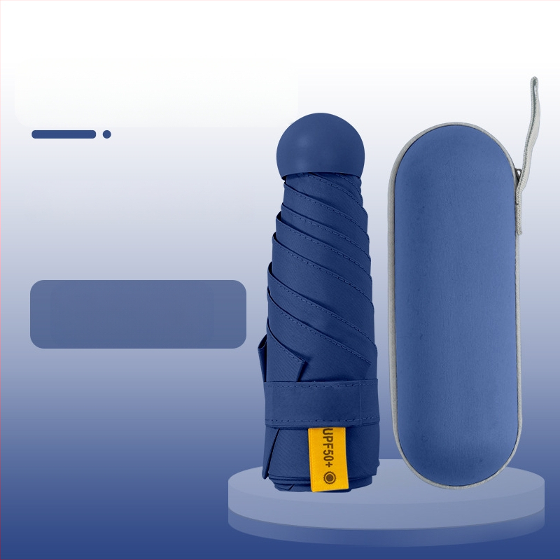 Kapsulinio tipo skėtis moterims, 6 rėmų, 210T audinys, UPF >40, rankinis atidarymas‑uždarymas, svoris 220 g