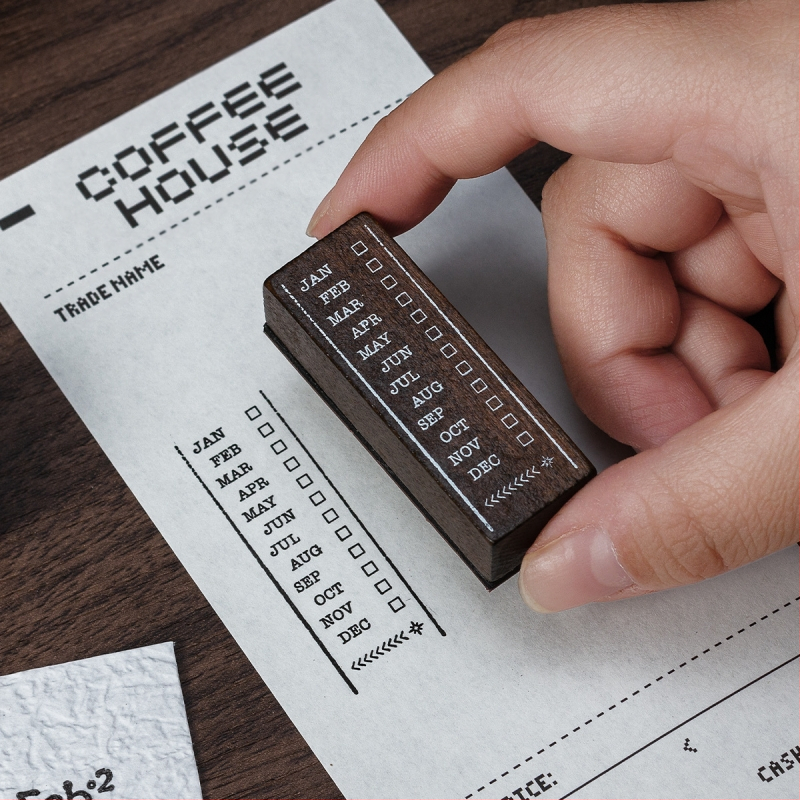 Drveni pečat u kutiji s motivom faze mjeseca, vintage stil, materijal: Hemu