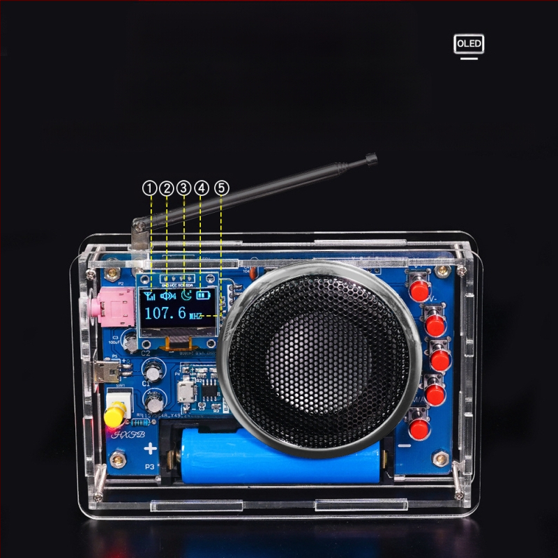 Kiti za sastavljanje radija s OLED zaslonom – ponovno punjivi FM sklop za DIY projekte