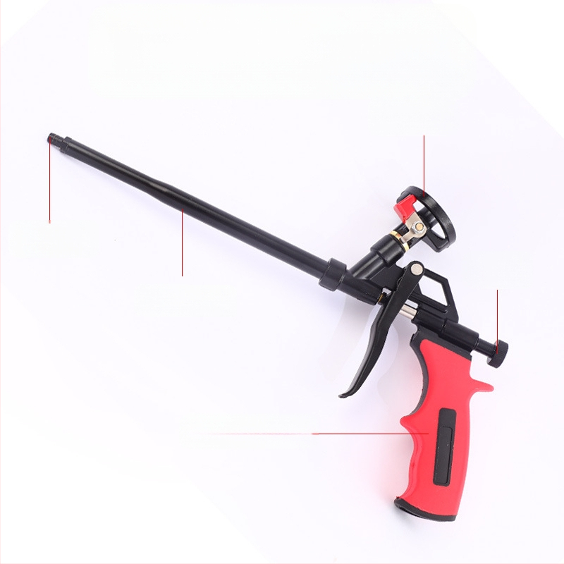 PTFE пистолет за пяна с превключвател и медна глава за полиуретанова пяна и уплътнител; макс налягане 200, макс поток 0,5, оптимално разстояние на пръскане 1000, материал: сплави/желязо/мед