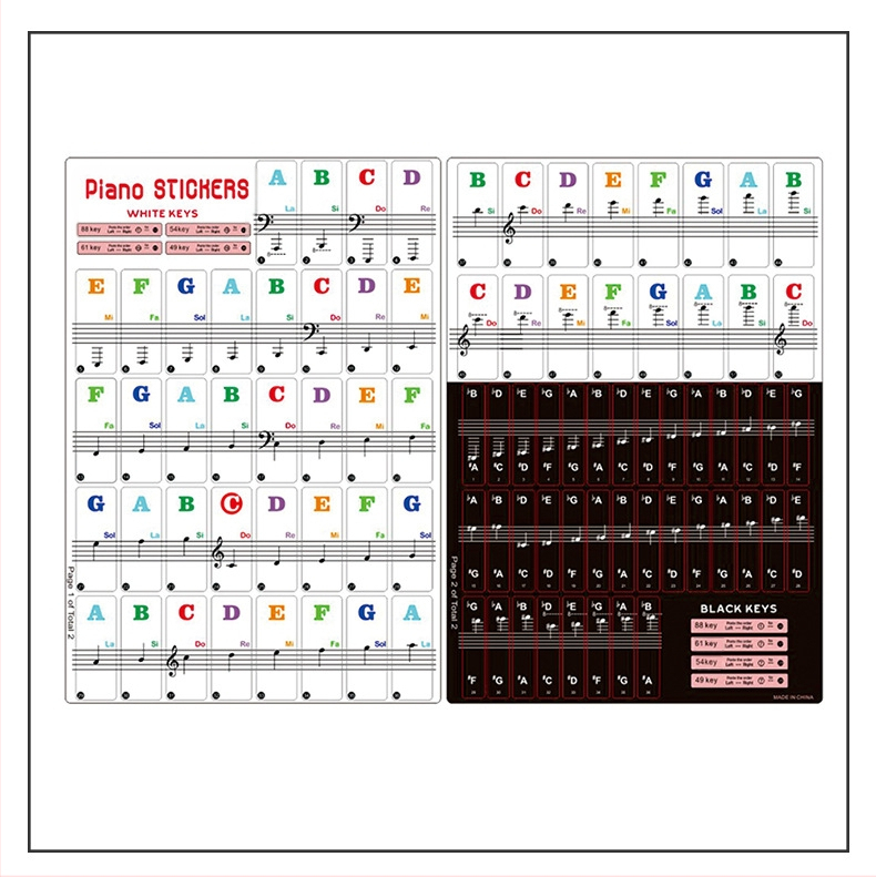 Fortepijono klavišų lipukai 88/61/54/49 klavišams • PVC medžiaga • pakuotė perlų spalvos maišelyje • muzikinių instrumentų priedai