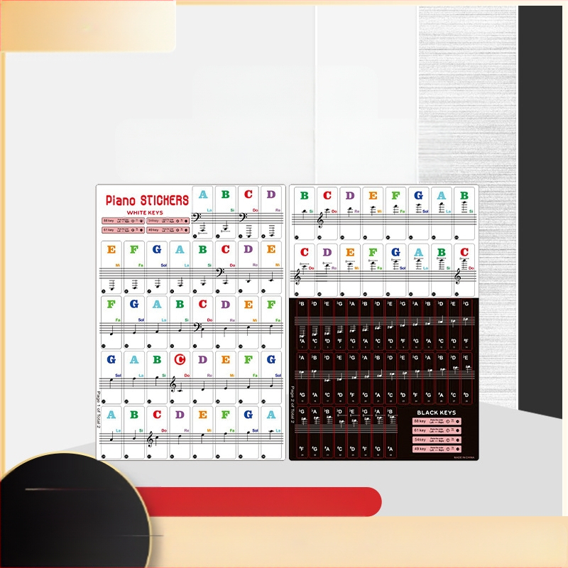 Fortepijono klavišų lipukai 88/61/54/49 klavišams • PVC medžiaga • pakuotė perlų spalvos maišelyje • muzikinių instrumentų priedai