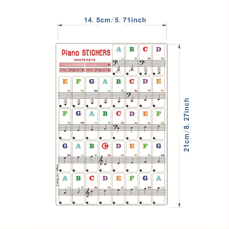 Fortepijono klavišų lipukai 88/61/54/49 klavišams • PVC medžiaga • pakuotė perlų spalvos maišelyje • muzikinių instrumentų priedai