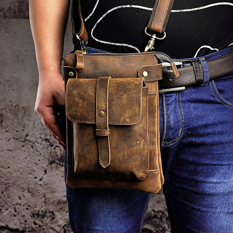 Мъжка чанта за талия от ретро Crazy Horse кожа, естествена кожа, водоустойчива, подплата полиестер