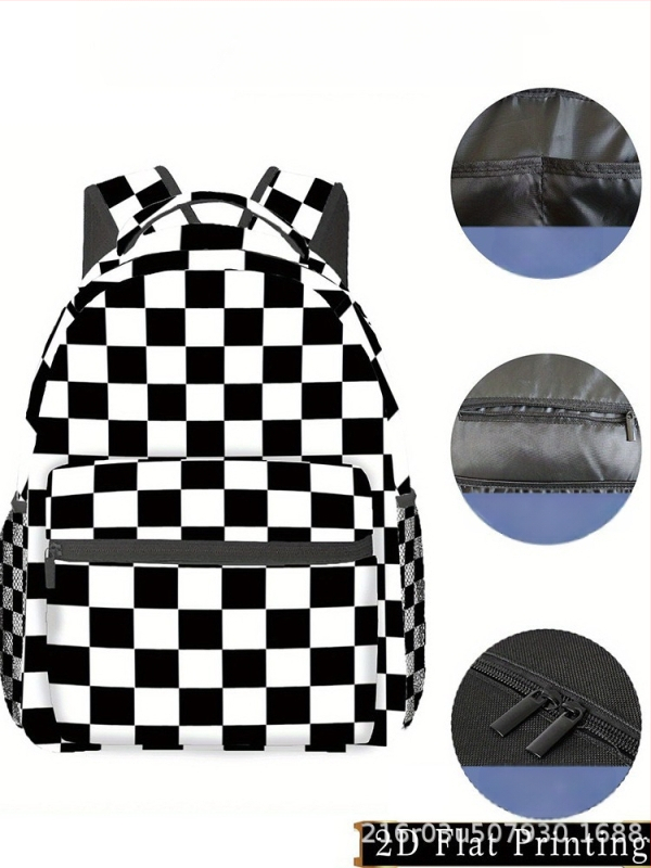 Унисекс училищна раница за ученици – голям капацитет, каре принт, полиестерна материя, извити презрамки, практичен за съхранение (Полиестерна материя, Каре принт, Голям капацитет, Извит презрамки, Практичен за съхранение)