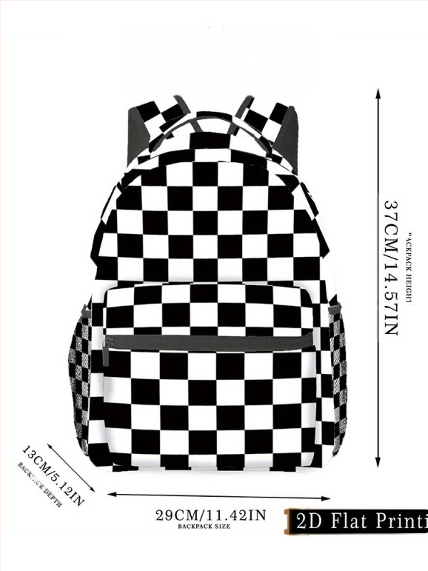 Унисекс училищна раница за ученици – голям капацитет, каре принт, полиестерна материя, извити презрамки, практичен за съхранение (Полиестерна материя, Каре принт, Голям капацитет, Извит презрамки, Практичен за съхранение)