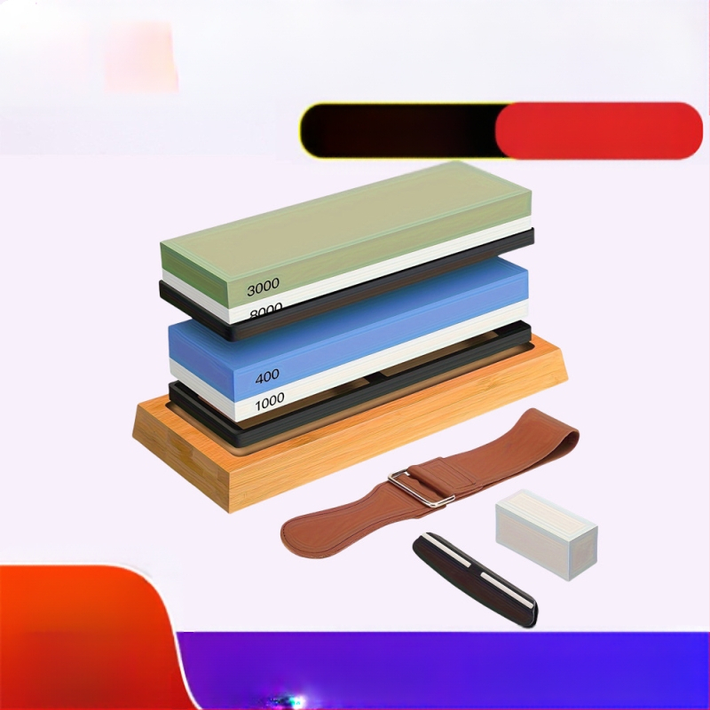 Точилен камък за кухненски ножове, двустранен, 400/1000 и 3000/8000, с бамбукова основа
