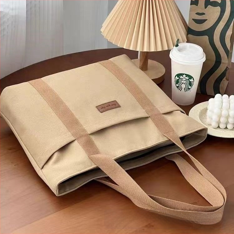 Чанта Tote от платно в стил Urban Simplicity, вертикална квадратна форма, цип, вътрешен джоб за мобилен телефон, подплата от полиестер-памук, външен джоб