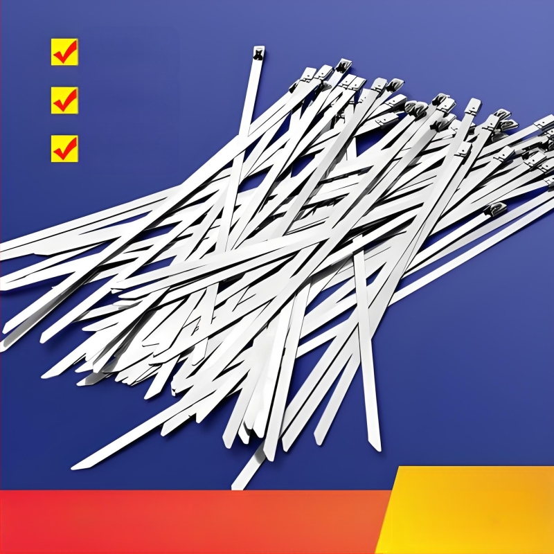 Nerūdijančio plieno 304 kabelių diržai su savispaudimu, plotis 4,6 mm, storis 0,25 mm, ilgiai 150–300 mm, vamzdžių tvirtinimui