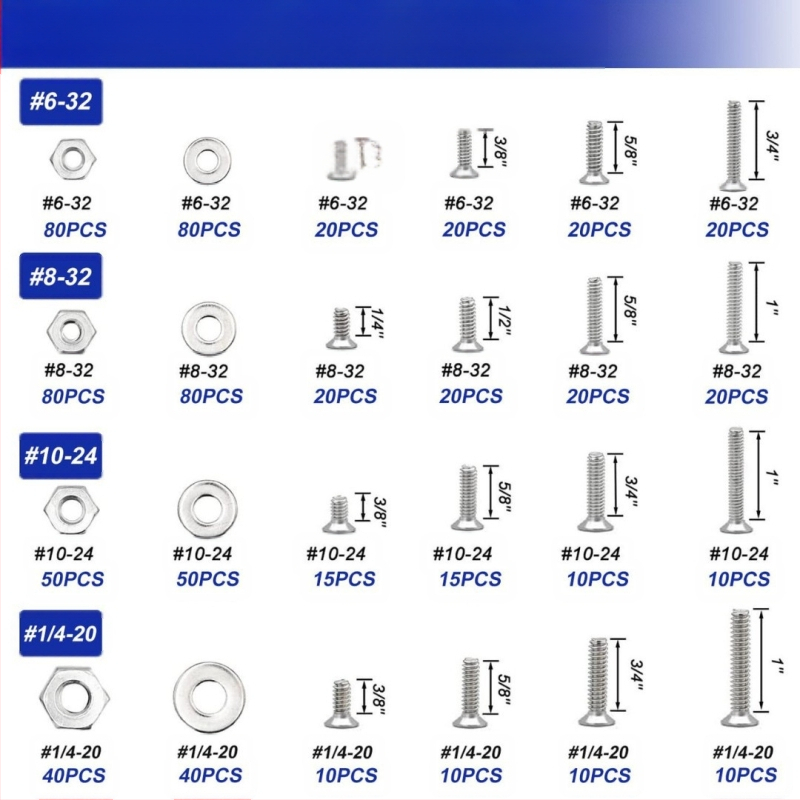 Комплект болтове: кръст Phillips и плоска глава, 1575 бр., 304 неръждаема стомана, GB стандарт, A2-70