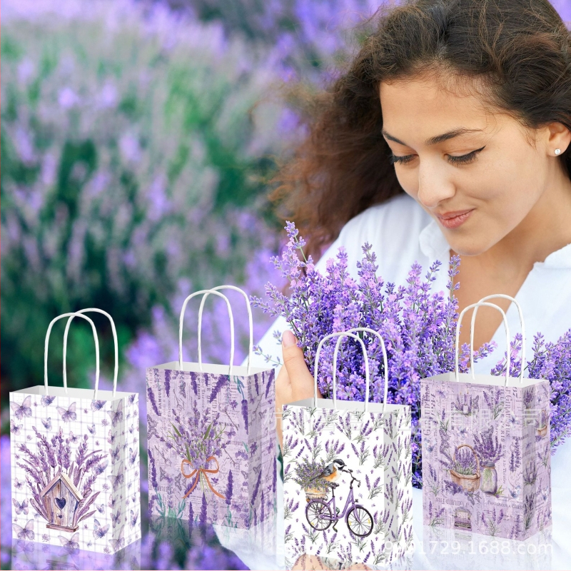 UV atspausdinta popierinė dovanų maišelė, rankinės forma, 120 g kraft popierius, pakuotė festivaliams