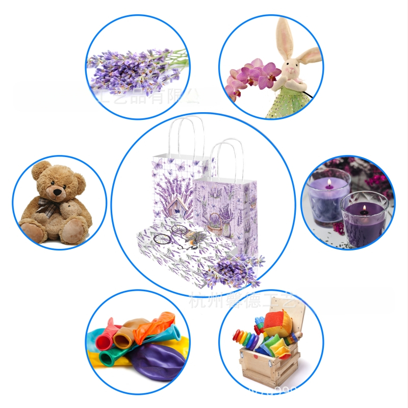 UV atspausdinta popierinė dovanų maišelė, rankinės forma, 120 g kraft popierius, pakuotė festivaliams