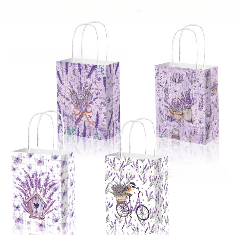 UV atspausdinta popierinė dovanų maišelė, rankinės forma, 120 g kraft popierius, pakuotė festivaliams