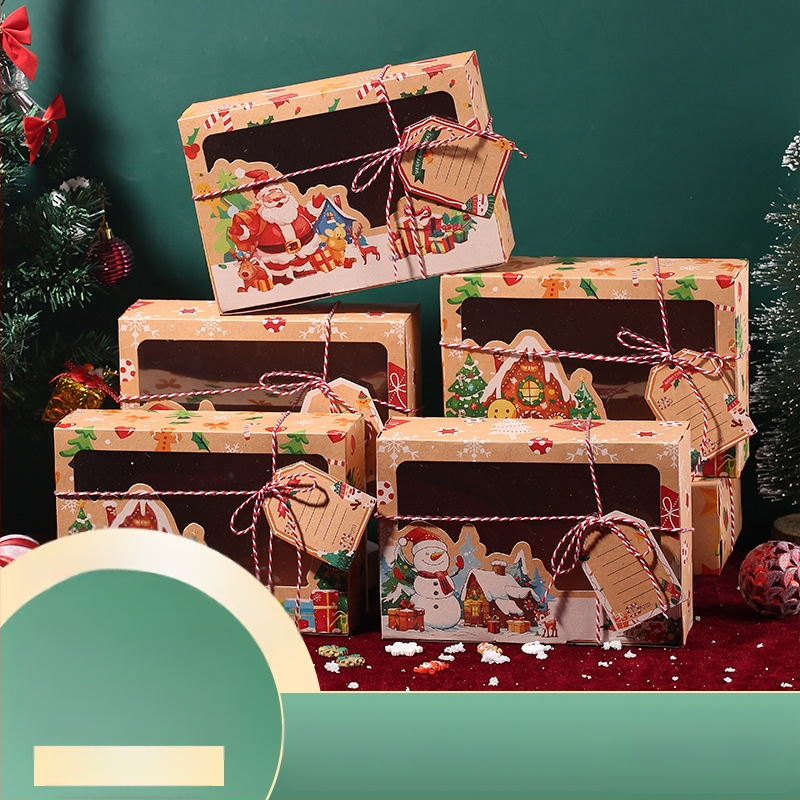 Hongze kraftpopieriaus sausainių dėžutė, kvadratinė, su PVC langu