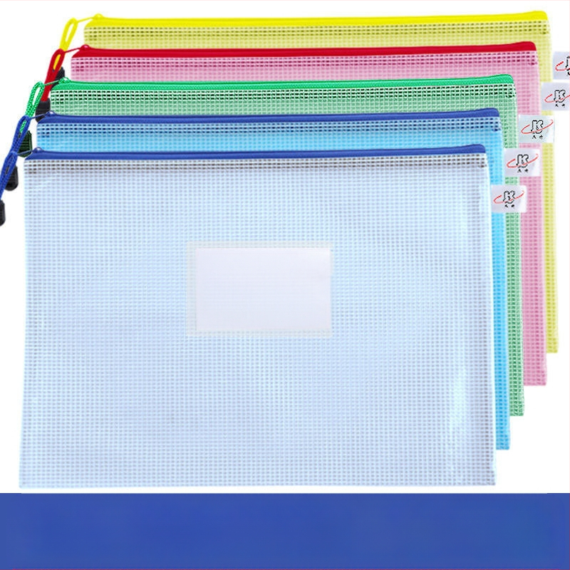 A3 документна чанта с цип, прозрачен PVC материал, водоустойчива, голям капацитет, мрежест дизайн
