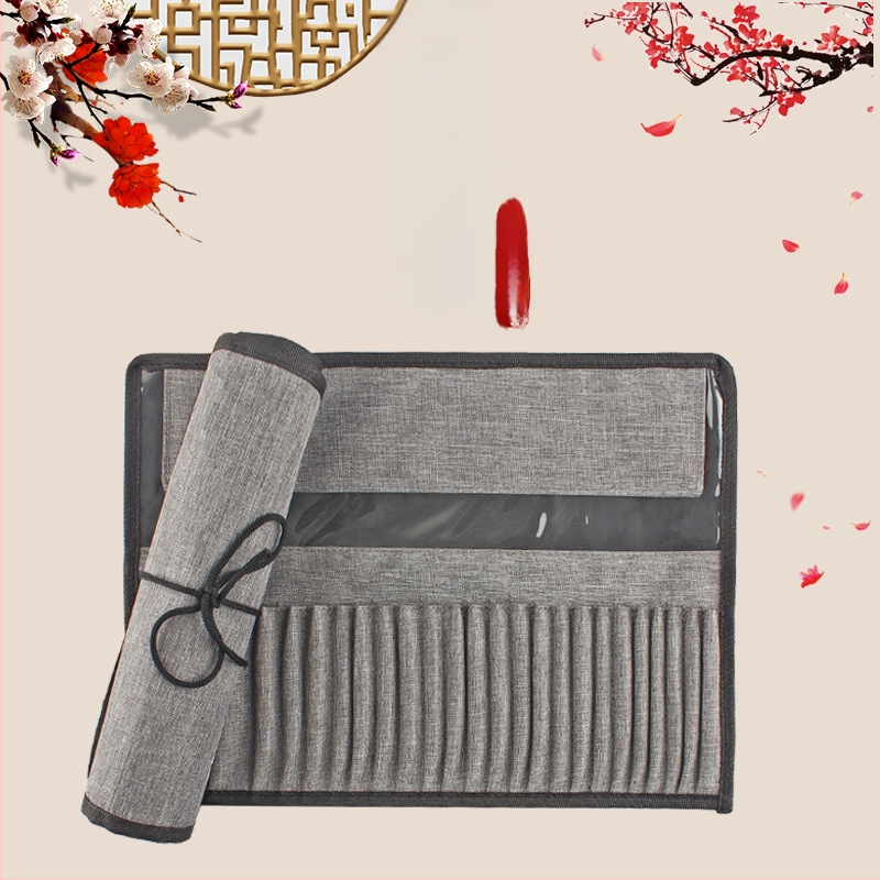 24 ecsetet tartó poliészter rol-táska olaj-, gouache- és akvarell ecsetekhez