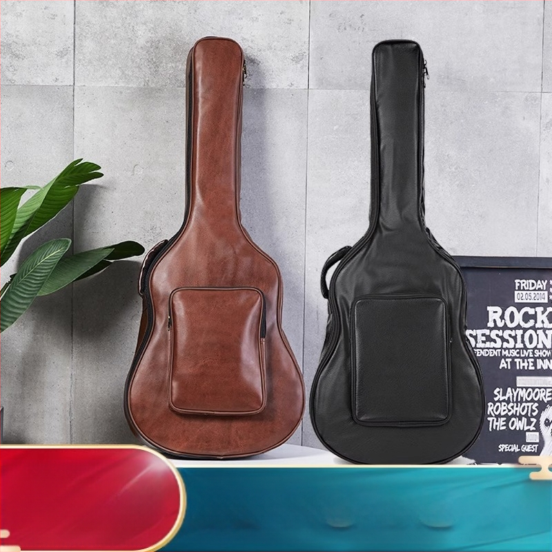 PU кожена чанта за китара, подплатена и водоустойчива, раница‑стил за акустична/фолк китара, нейлонова подплата