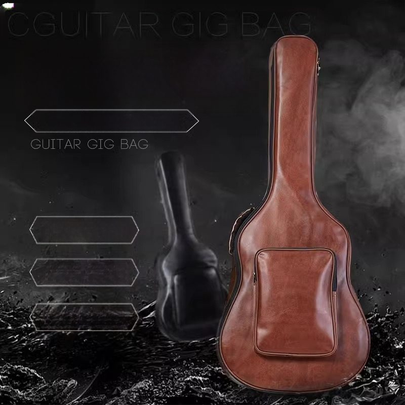 PU кожена чанта за китара, подплатена и водоустойчива, раница‑стил за акустична/фолк китара, нейлонова подплата