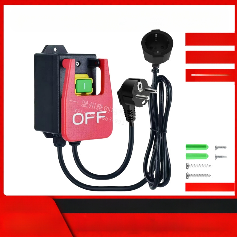 Elektriniams įrankiams saugos jungiklis su avarine mygtuku – elektromagnetinis jungiklis, 250V 16A, CE, -5–40°C