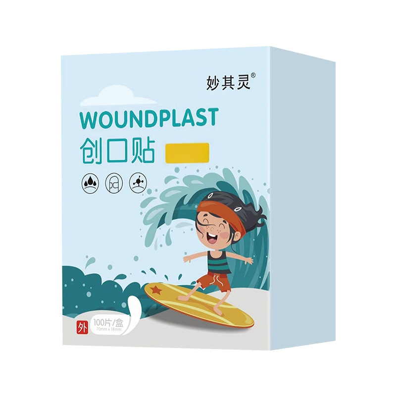 Παιδικός αδιάβροχος επίδεσμος σε μορφή καρτούν, μιας χρήσης, απαλό PE υλικό, 100 τεμάχια ανά κουτί, μάρκα Miaoqiling