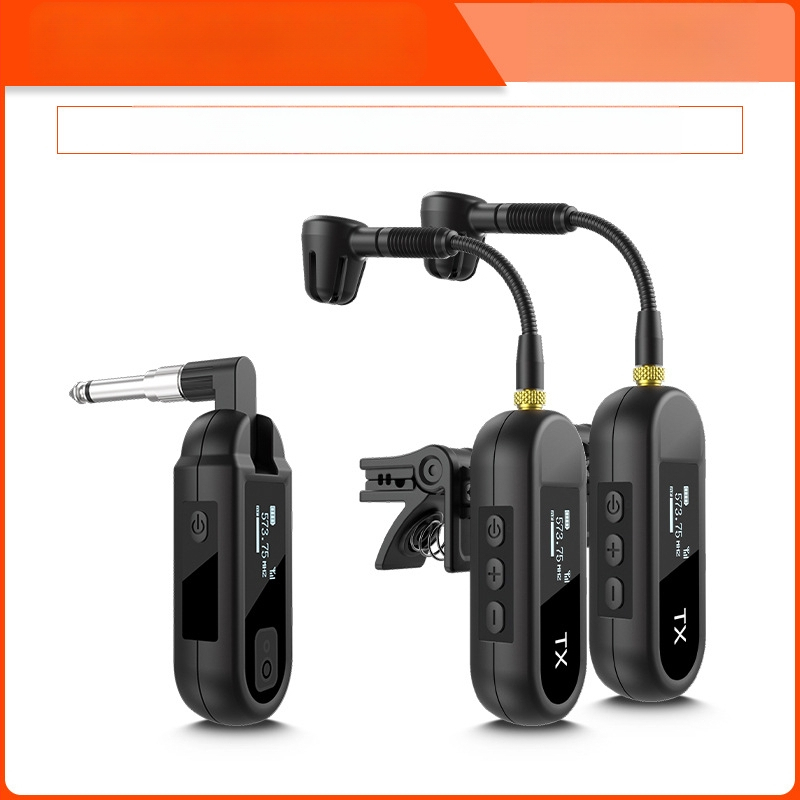 Ασύρματο μικρόφωνο κλιπ για σαξόφωνο και μουσικά όργανα – Μοντέλο M-03, Bluetooth 5.0, μπαταρία 1000–1200 mAh, διάρκεια 8–12 ωρών, καρδιοειδής λήψη