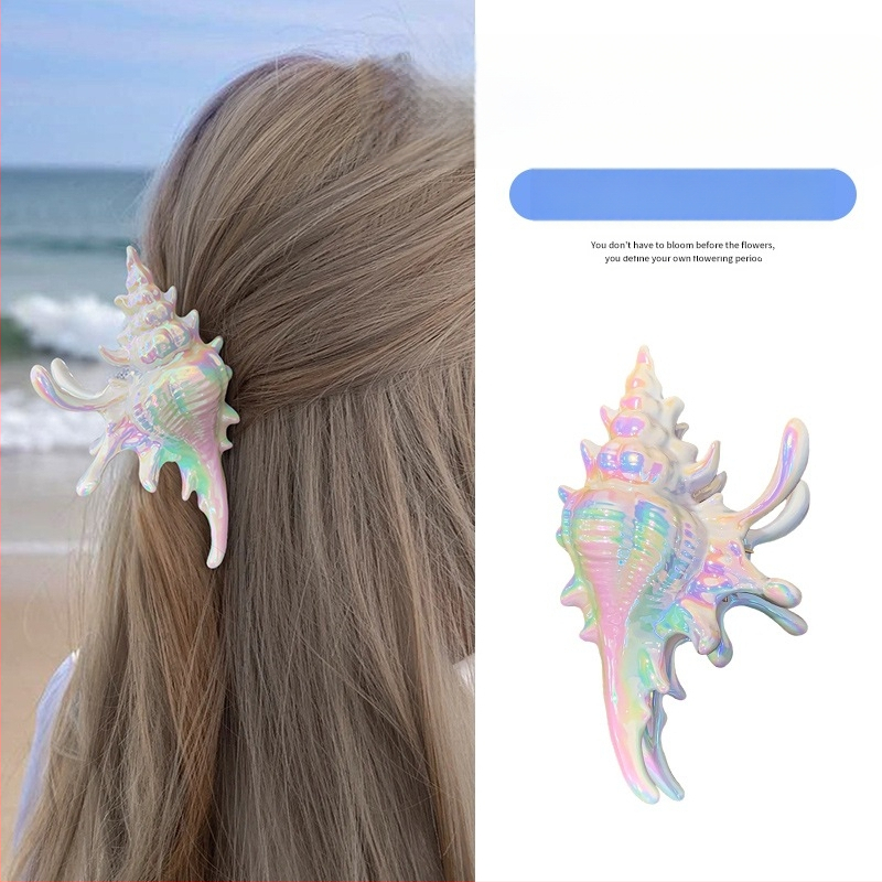 Mermaid Conch Claw Clip – satinoji medžiaga, plaukų segtukas uodegai, bohemiškas stilius, moterims