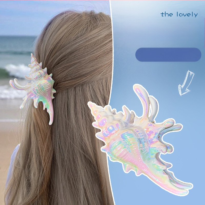 Mermaid Conch Claw Clip – satinoji medžiaga, plaukų segtukas uodegai, bohemiškas stilius, moterims
