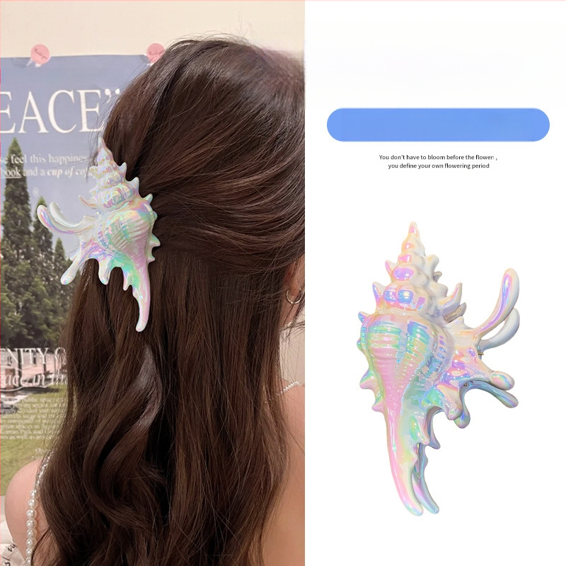 Mermaid Conch Claw Clip – satinoji medžiaga, plaukų segtukas uodegai, bohemiškas stilius, moterims