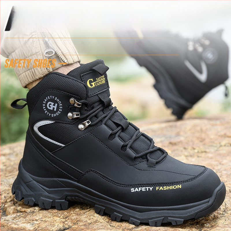 Statybų saugos batai – atsparūs smūgiams ir perforacijai, aukštas viršus, mikropluošto oda, plieninis piršto gaubtas