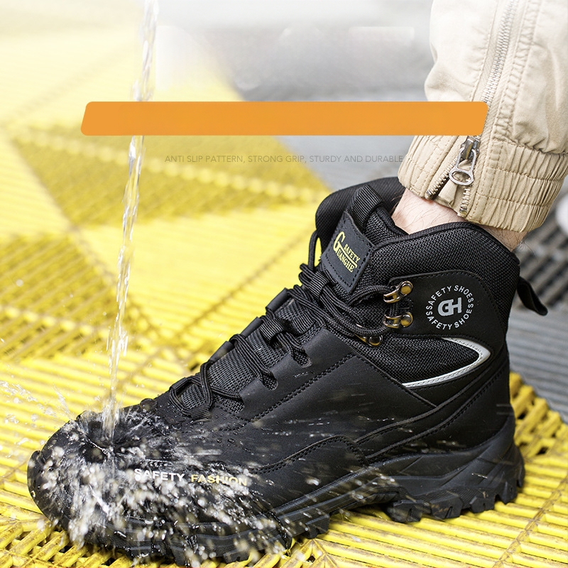 Statybų saugos batai – atsparūs smūgiams ir perforacijai, aukštas viršus, mikropluošto oda, plieninis piršto gaubtas